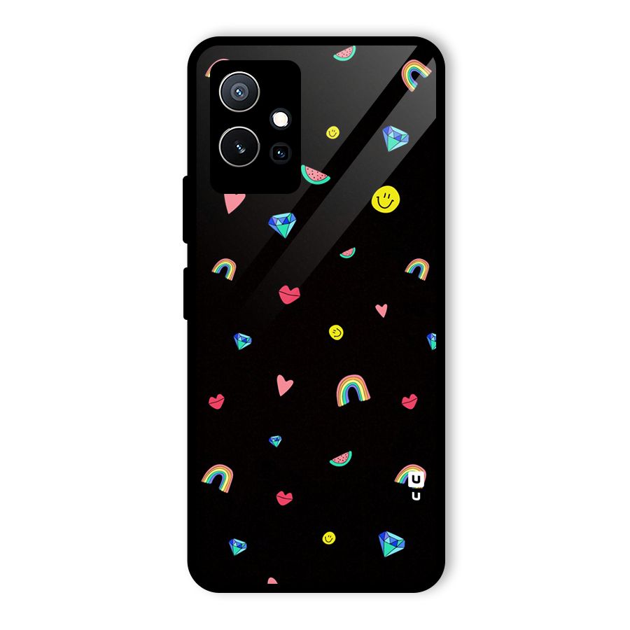 Cute Multicolor Shapes Glass Back Case for Vivo Y75 5G