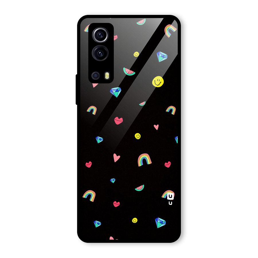 Cute Multicolor Shapes Glass Back Case for Vivo iQOO Z3