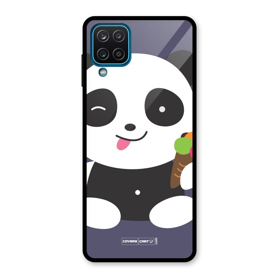 Cute Panda Blue Glass Back Case for Galaxy A12