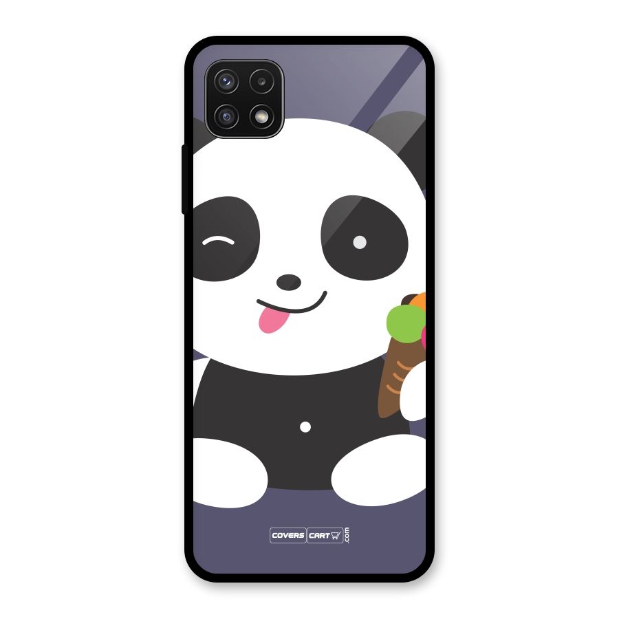 Cute Panda Blue Glass Back Case for Galaxy A22 5G