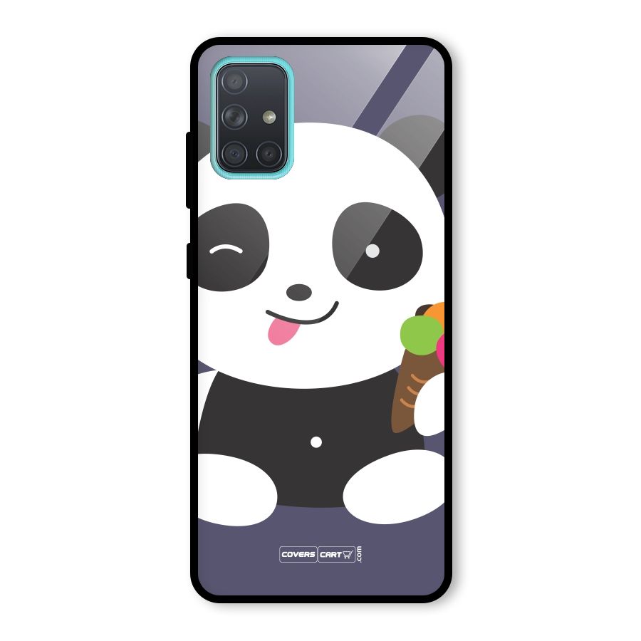 Cute Panda Blue Glass Back Case for Galaxy A71