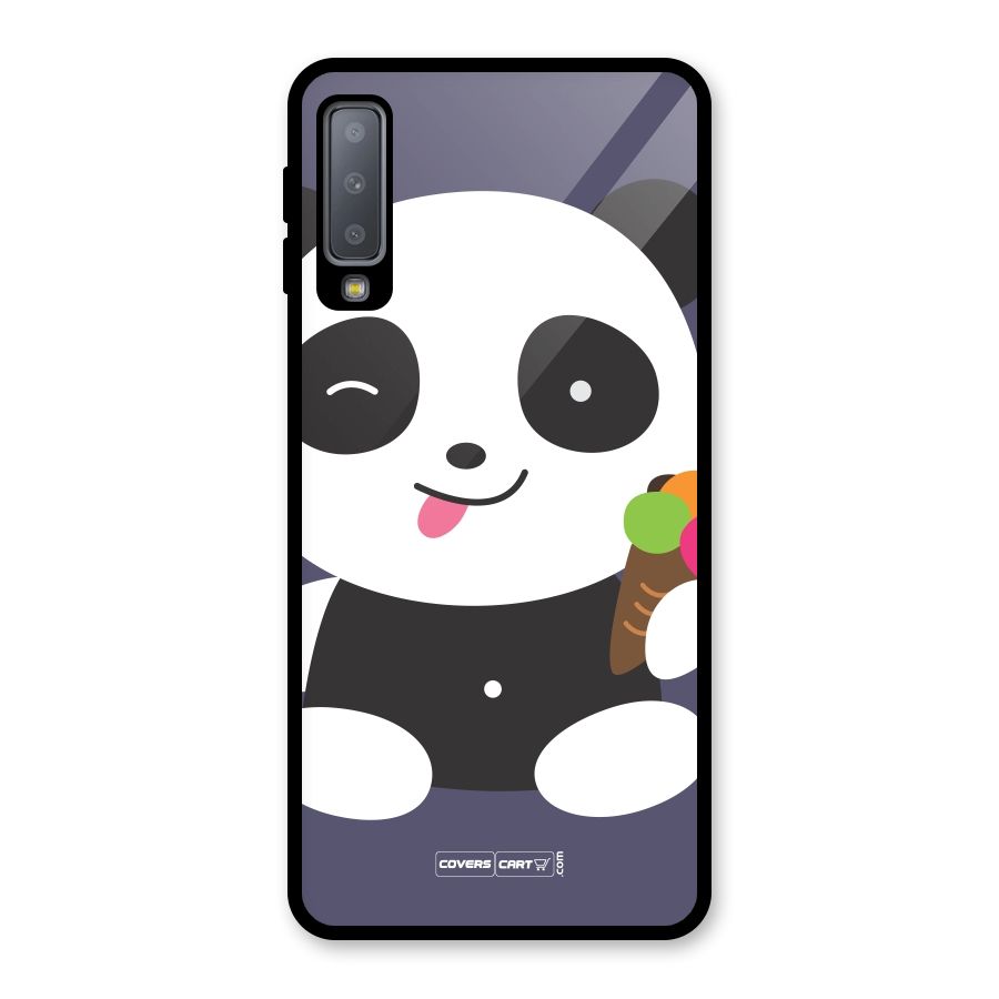 Cute Panda Blue Glass Back Case for Galaxy A7 (2018)