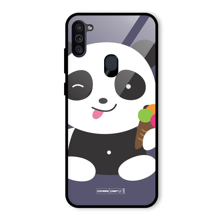 Cute Panda Blue Glass Back Case for Galaxy M11