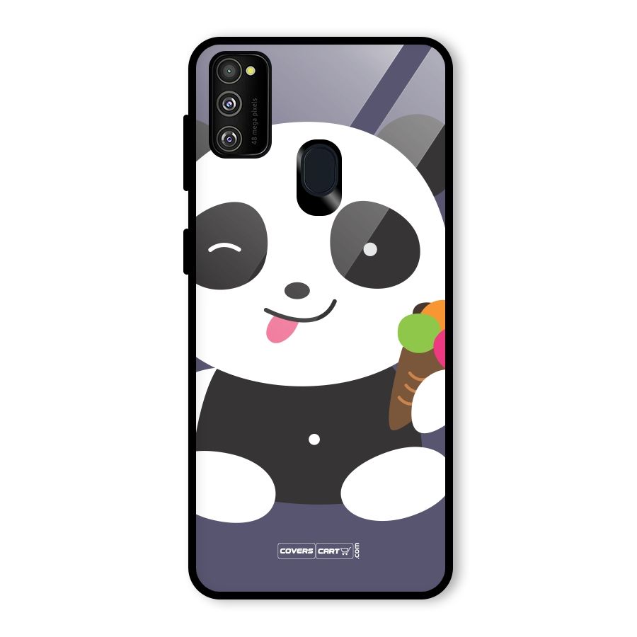 Cute Panda Blue Glass Back Case for Galaxy M30s