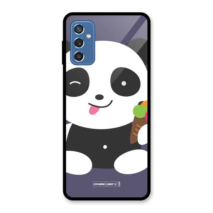 Cute Panda Blue Glass Back Case for Galaxy M52 5G