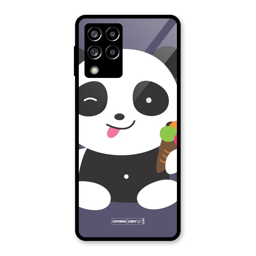 Cute Panda Blue Glass Back Case for Galaxy M53 5G