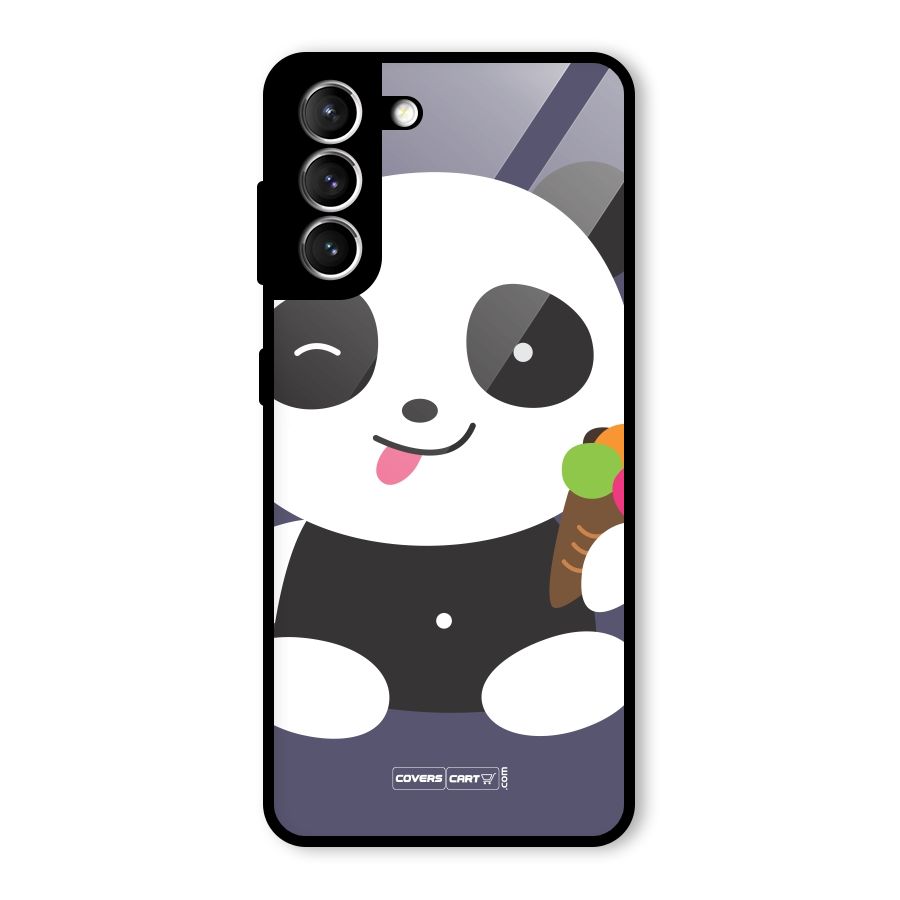 Cute Panda Blue Glass Back Case for Galaxy S21 5G