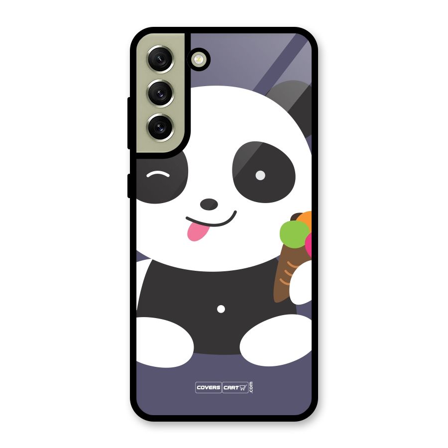 Cute Panda Blue Glass Back Case for Galaxy S21 FE 5G