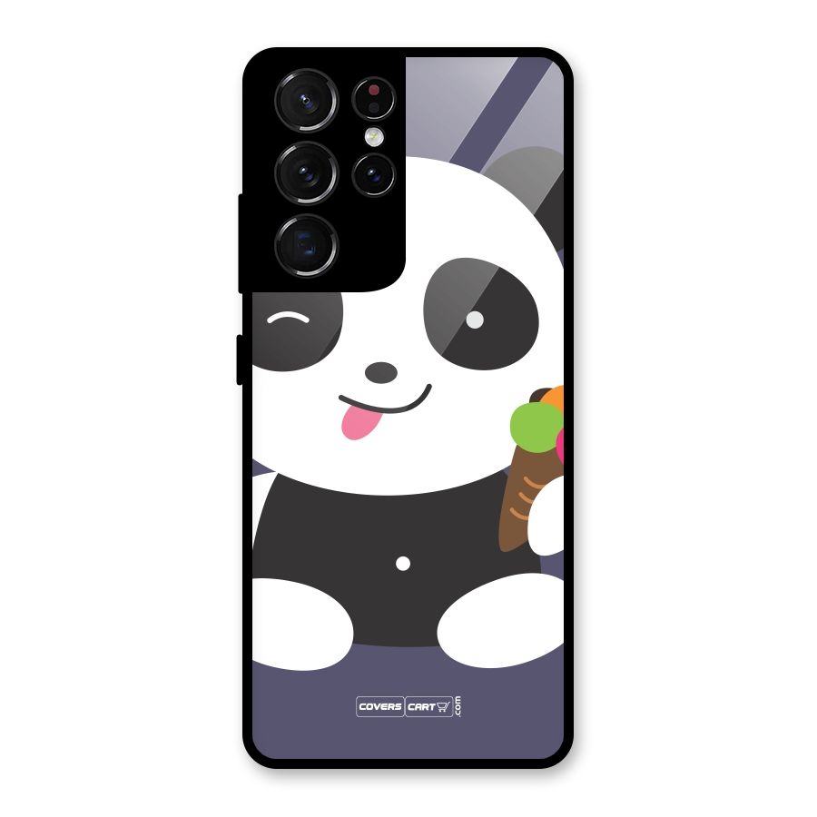 Cute Panda Blue Glass Back Case for Galaxy S21 Ultra 5G