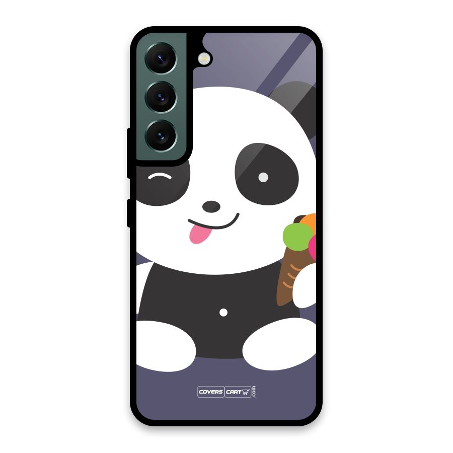 Cute Panda Blue Glass Back Case for Galaxy S22 5G