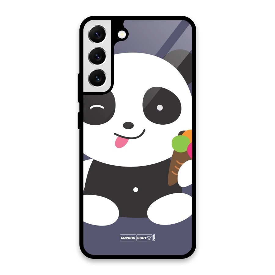 Cute Panda Blue Glass Back Case for Galaxy S22 Plus 5G