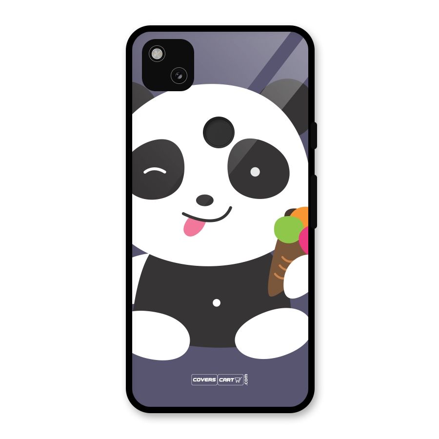 Cute Panda Blue Glass Back Case for Google Pixel 4a