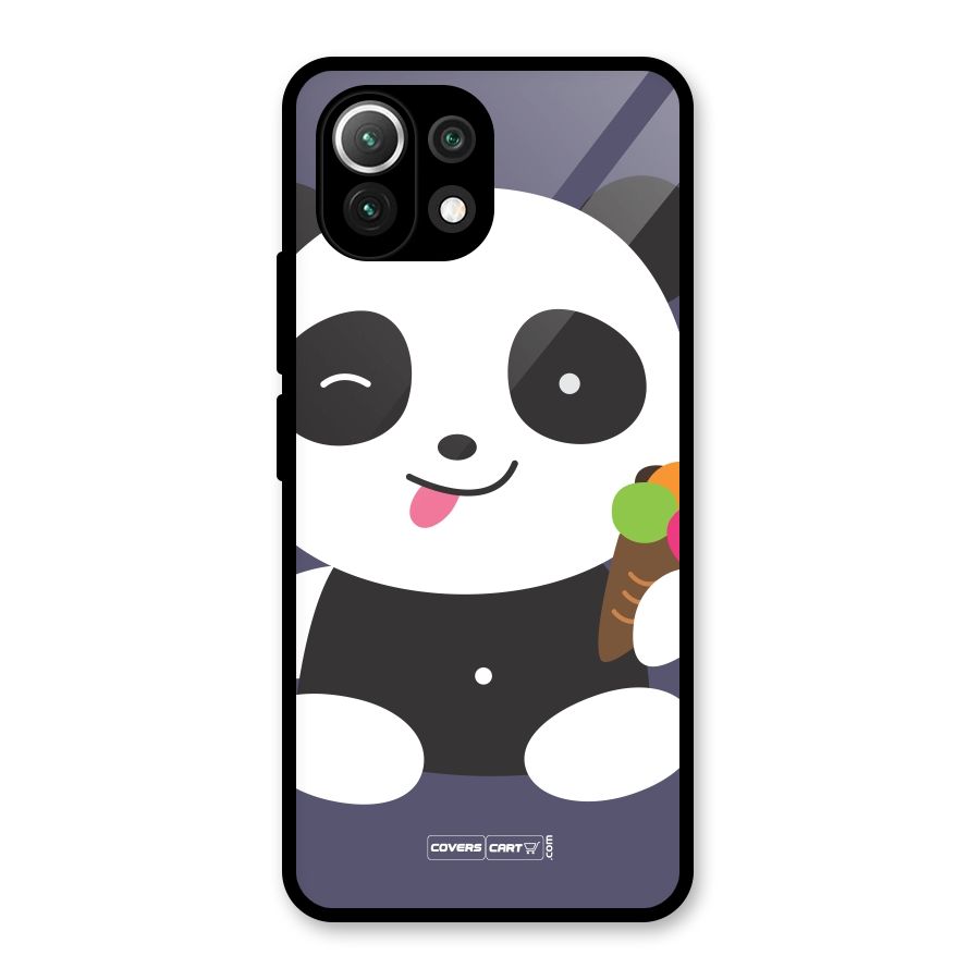 Cute Panda Blue Glass Back Case for Mi 11 Lite NE 5G