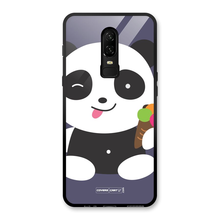 Cute Panda Blue Glass Back Case for OnePlus 6