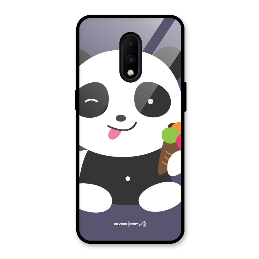 Cute Panda Blue Glass Back Case for OnePlus 7