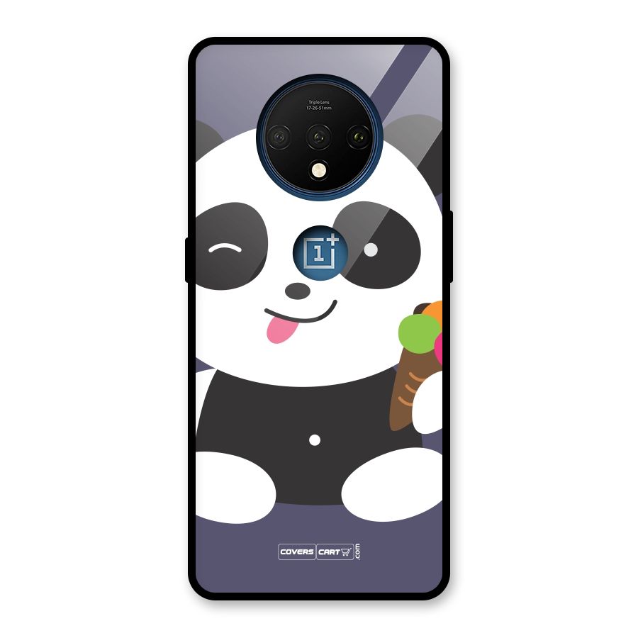 Cute Panda Blue Glass Back Case for OnePlus 7T