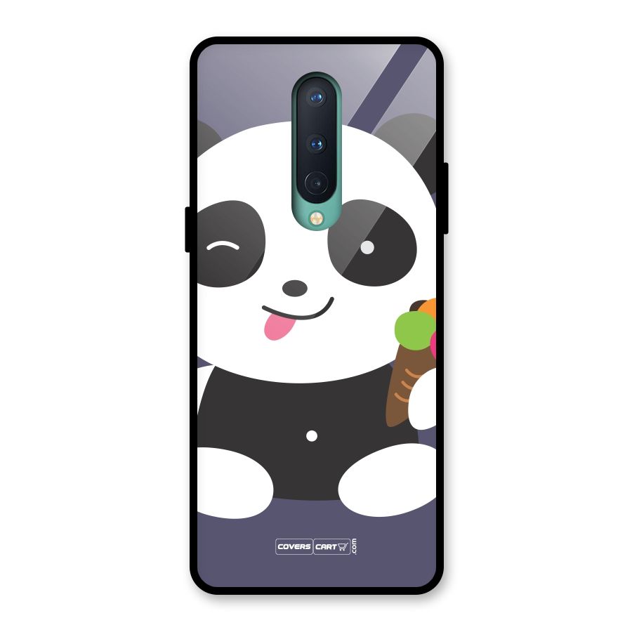 Cute Panda Blue Glass Back Case for OnePlus 8