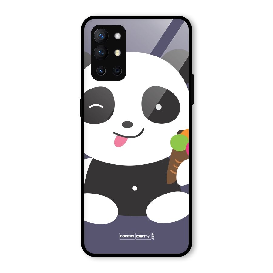 Cute Panda Blue Glass Back Case for OnePlus 9R