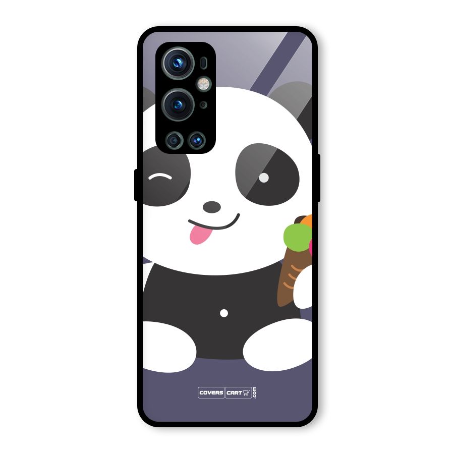 Cute Panda Blue Glass Back Case for OnePlus 9 Pro