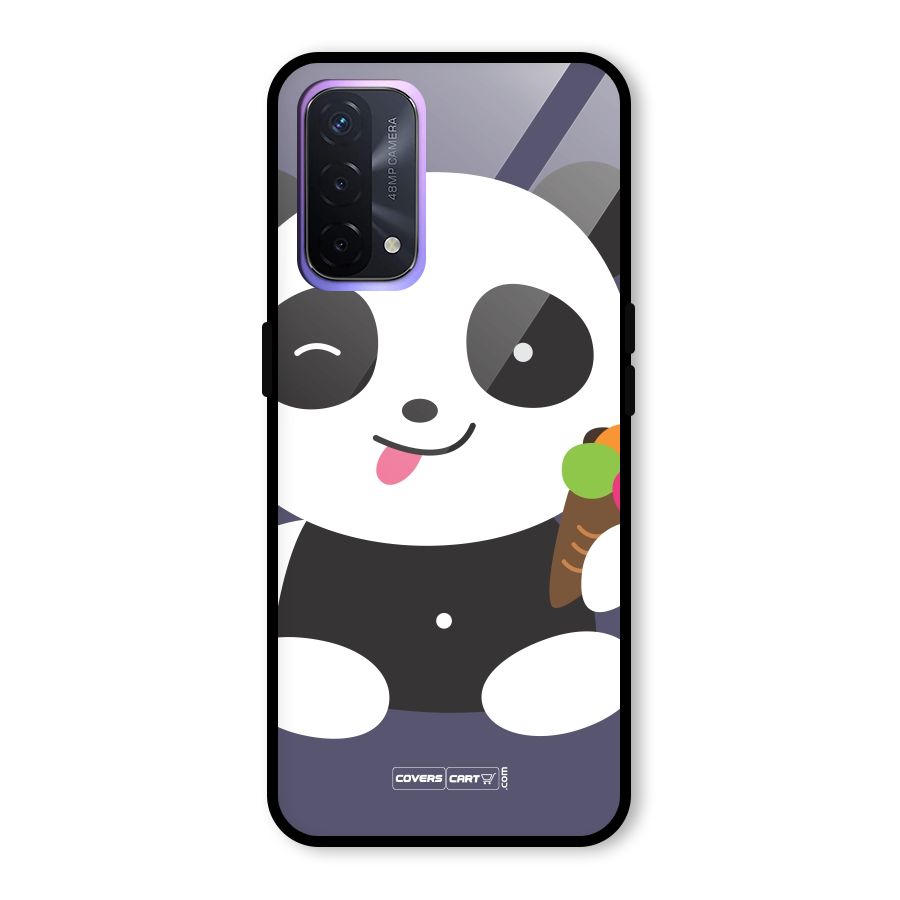 Cute Panda Blue Glass Back Case for Oppo A74 5G