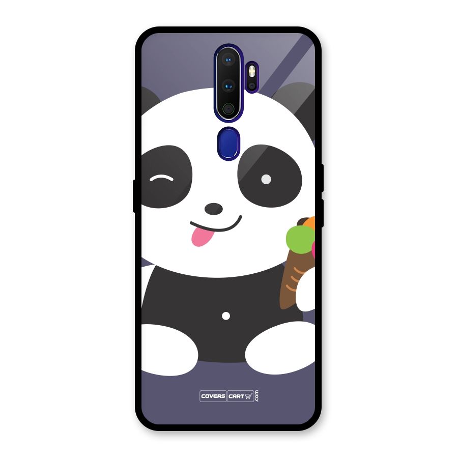Cute Panda Blue Glass Back Case for Oppo A9 (2020)