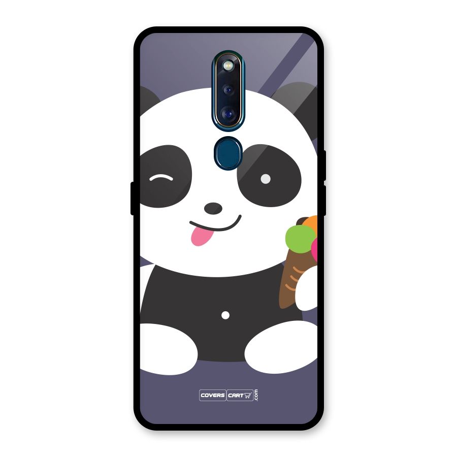 Cute Panda Blue Glass Back Case for Oppo F11 Pro