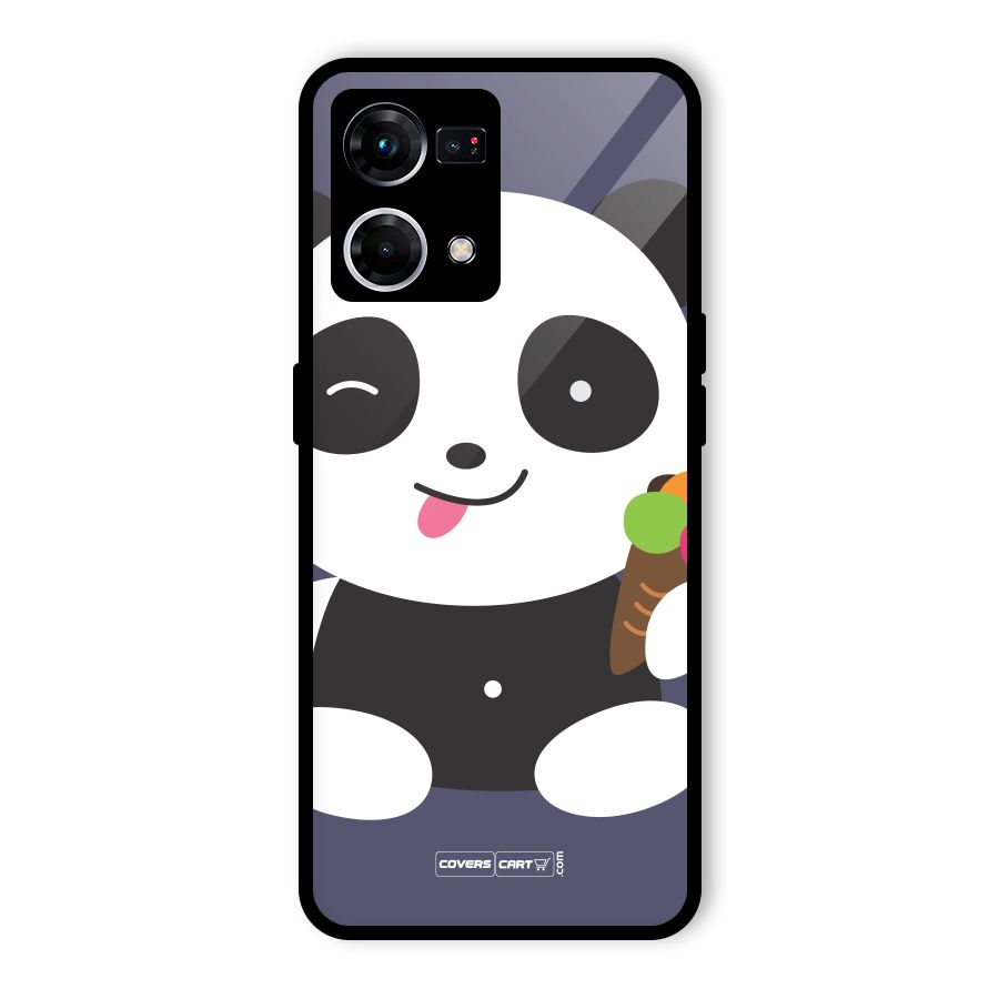 Cute Panda Blue Glass Back Case for Oppo F21 Pro 4G