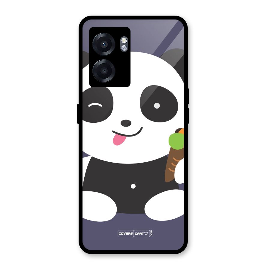 Cute Panda Blue Glass Back Case for Oppo K10 (5G)