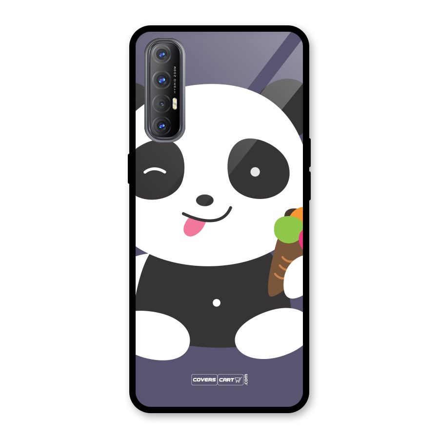 Cute Panda Blue Glass Back Case for Oppo Reno3 Pro