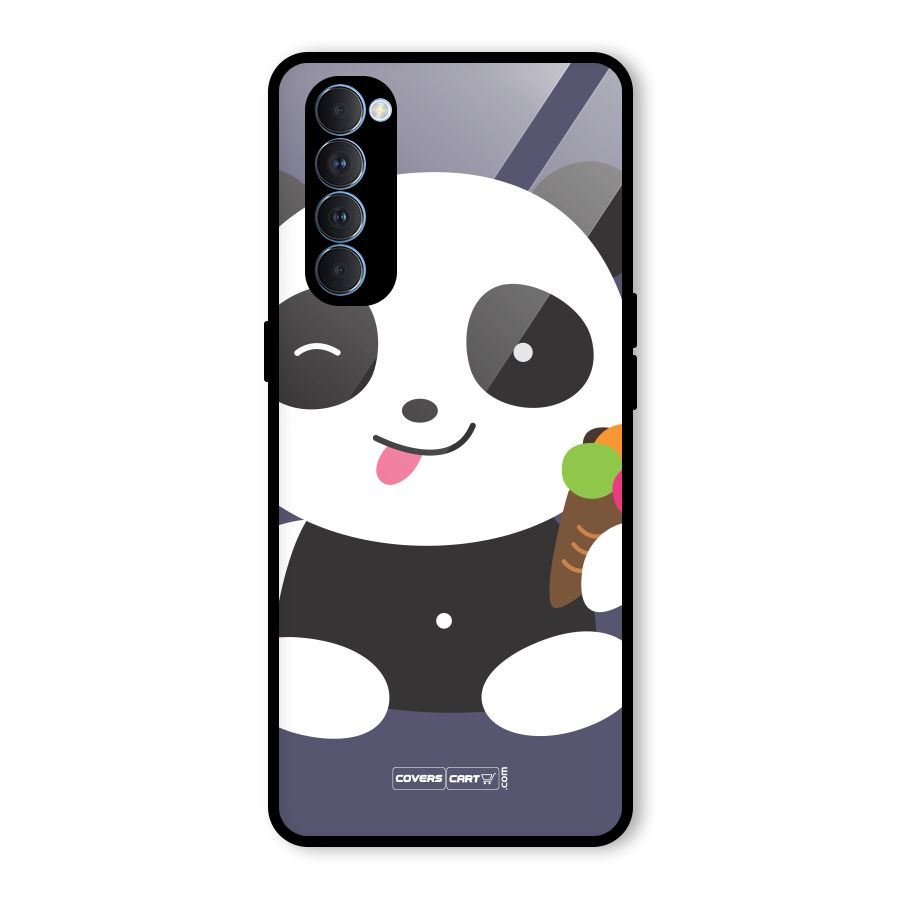 Cute Panda Blue Glass Back Case for Oppo Reno4 Pro