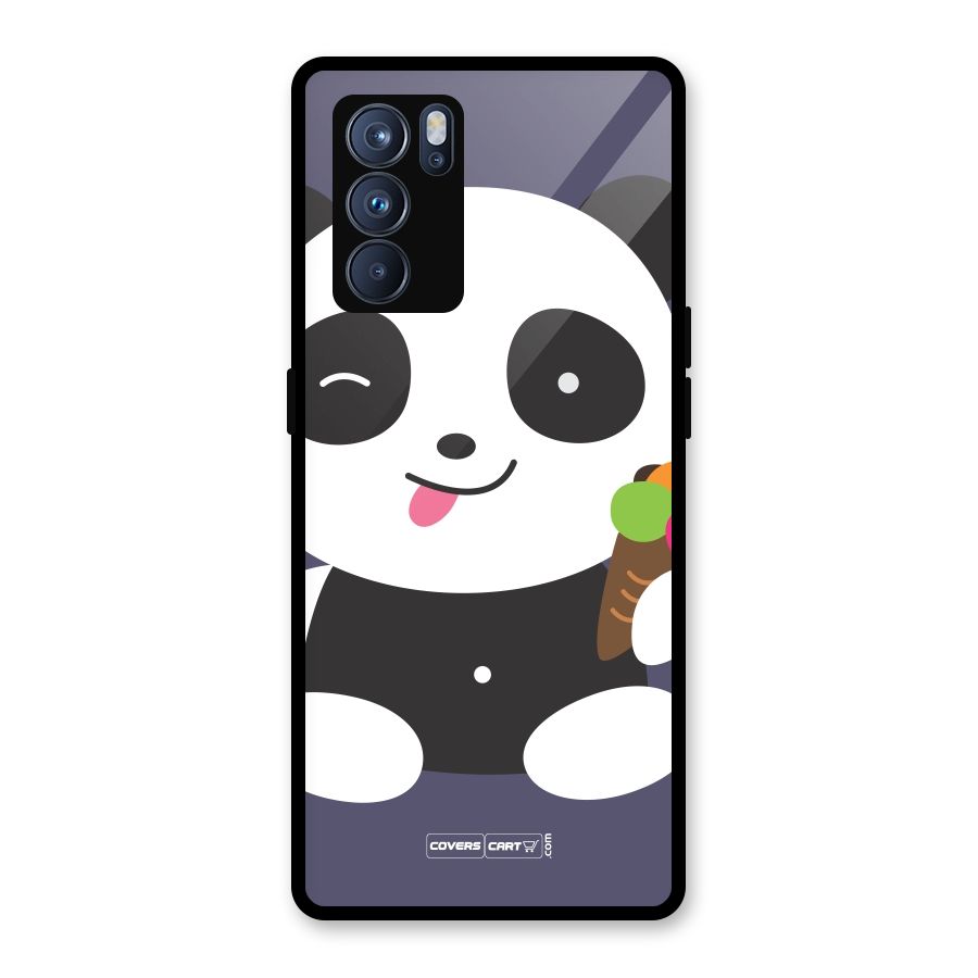 Cute Panda Blue Glass Back Case for Oppo Reno6 Pro 5G