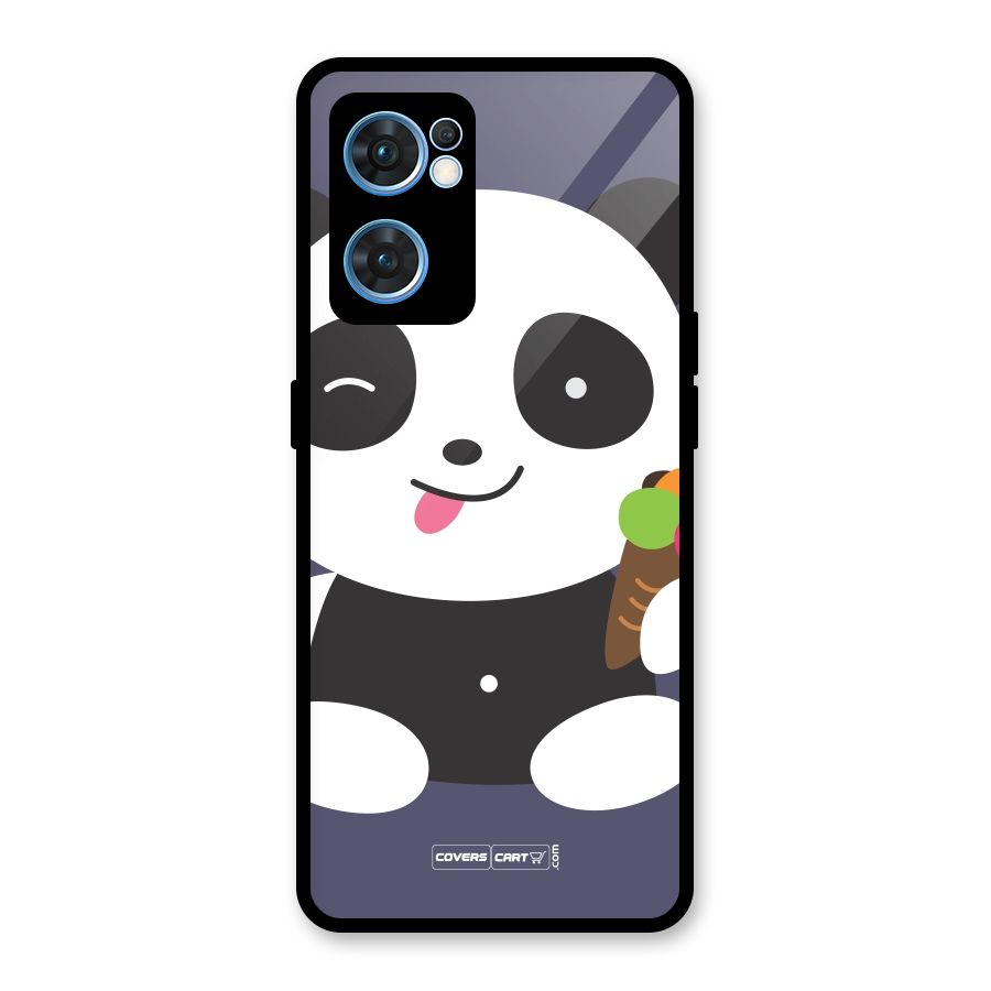 Cute Panda Blue Glass Back Case for Oppo Reno7 5G