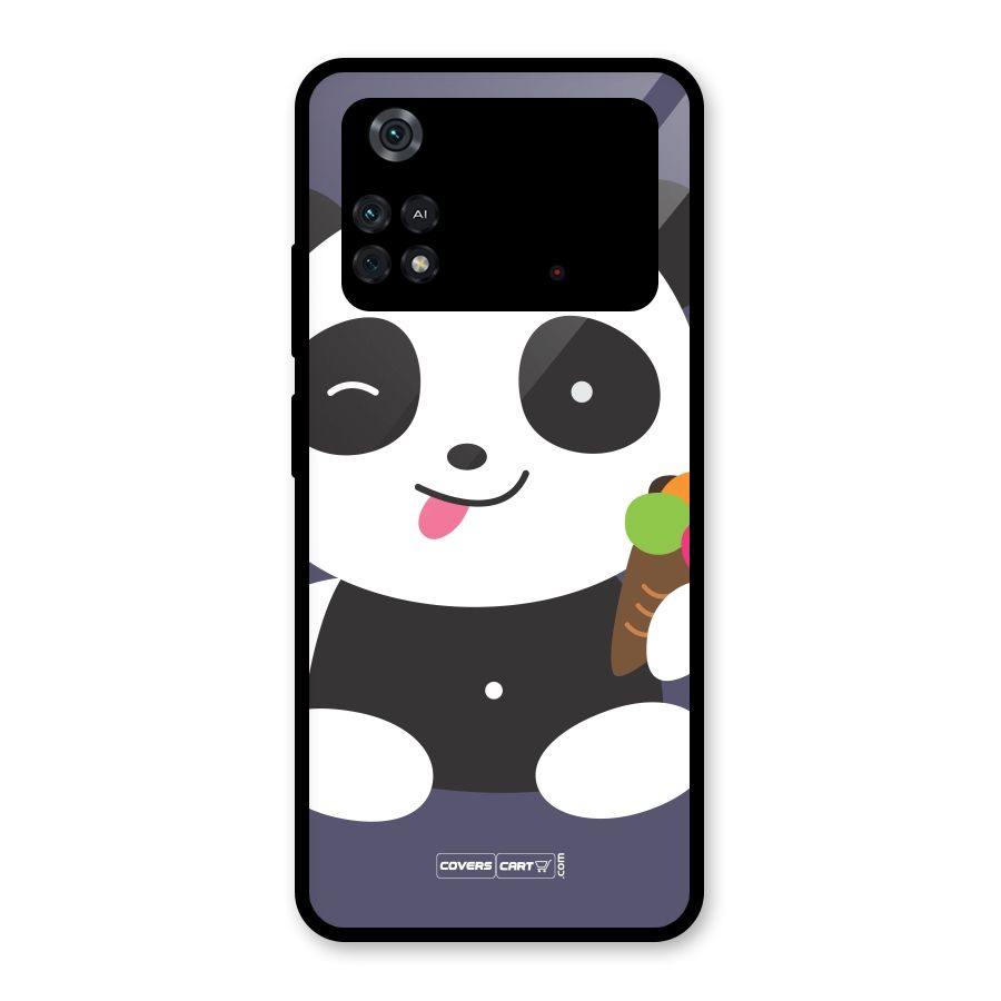 Cute Panda Blue Glass Back Case for Poco M4 Pro 4G