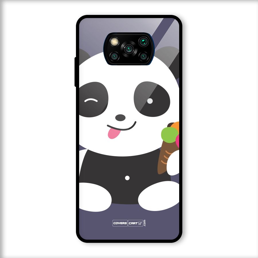Cute Panda Blue Glass Back Case for Poco X3