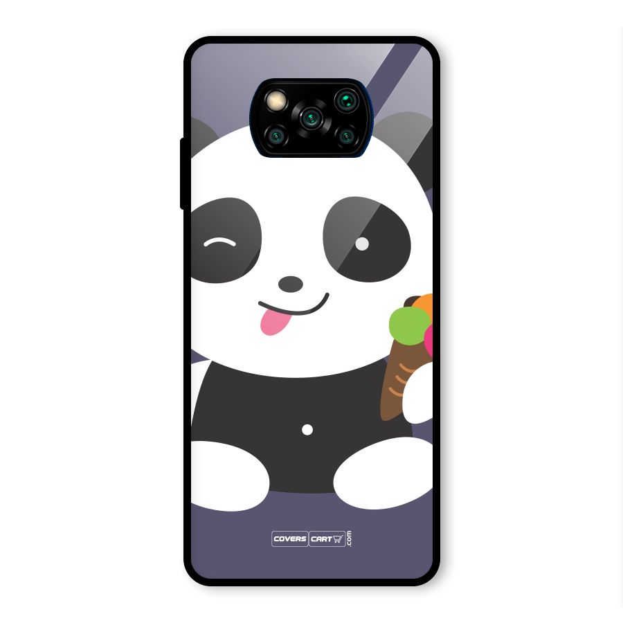 Cute Panda Blue Glass Back Case for Poco X3 Pro