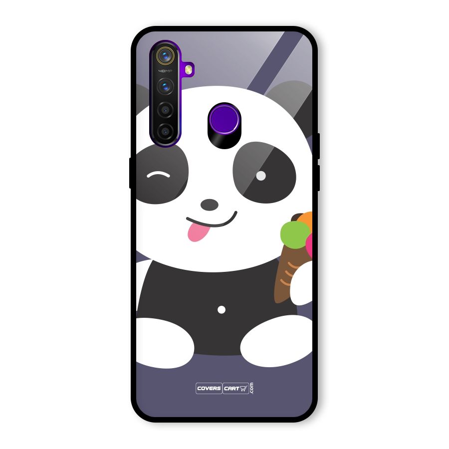 Cute Panda Blue Glass Back Case for Realme 5 Pro
