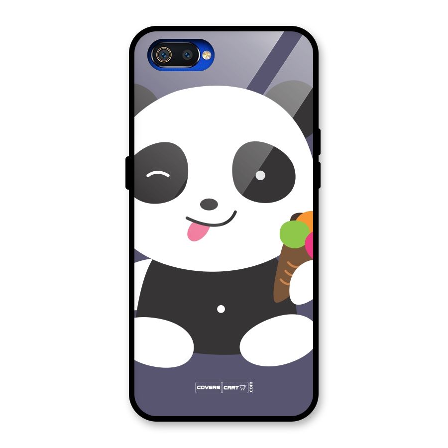 Cute Panda Blue Glass Back Case for Realme C2