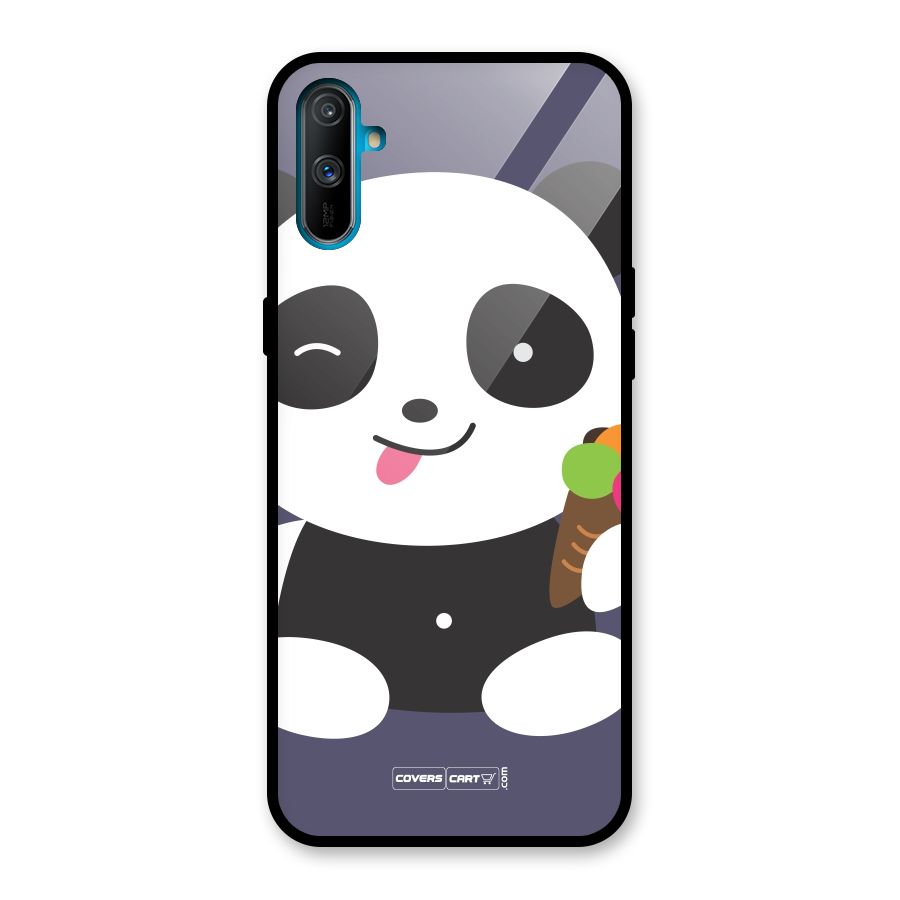 Cute Panda Blue Glass Back Case for Realme C3