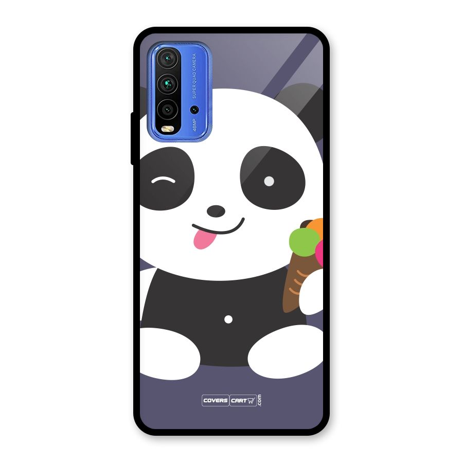 Cute Panda Blue Glass Back Case for Redmi 9 Power