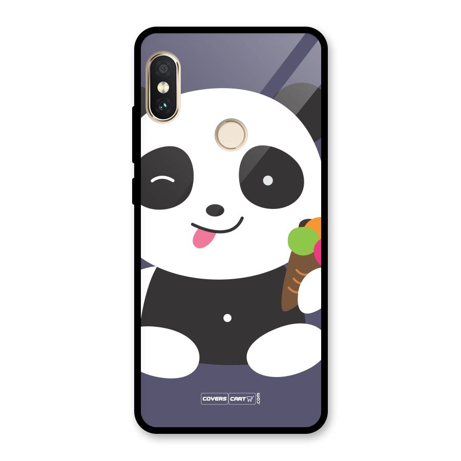 Cute Panda Blue Glass Back Case for Redmi Note 5 Pro