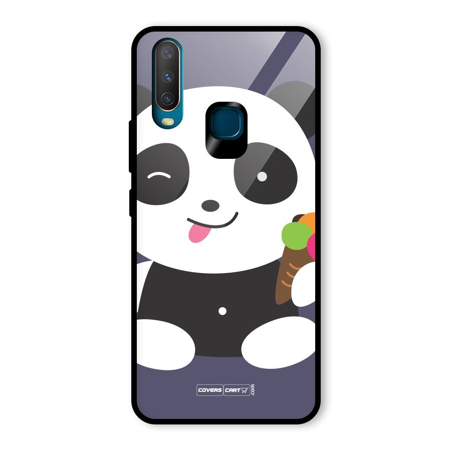 Cute Panda Blue Glass Back Case for Vivo U10