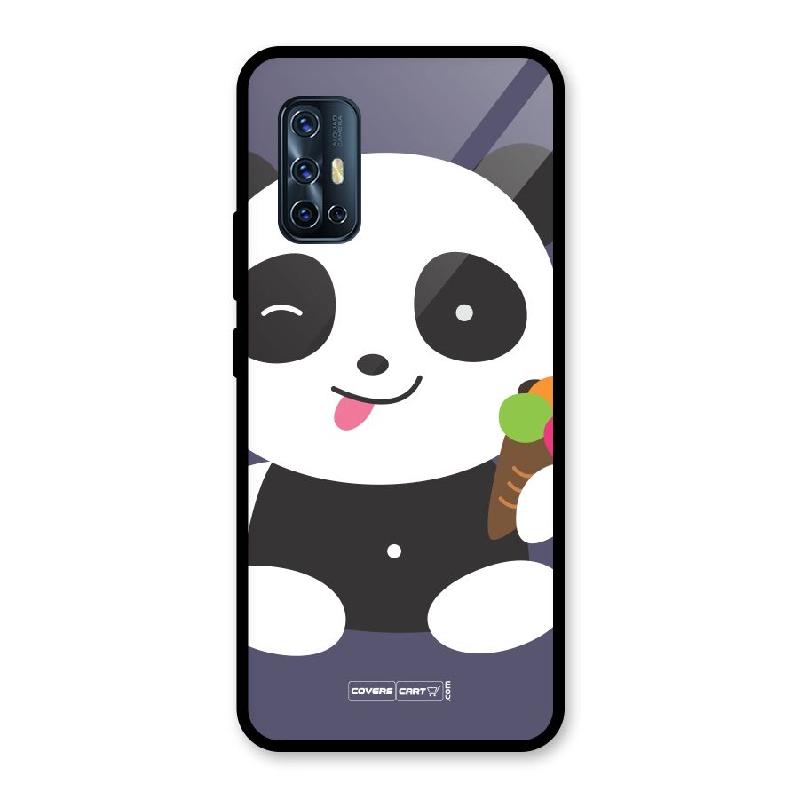 Cute Panda Blue Glass Back Case for Vivo V17