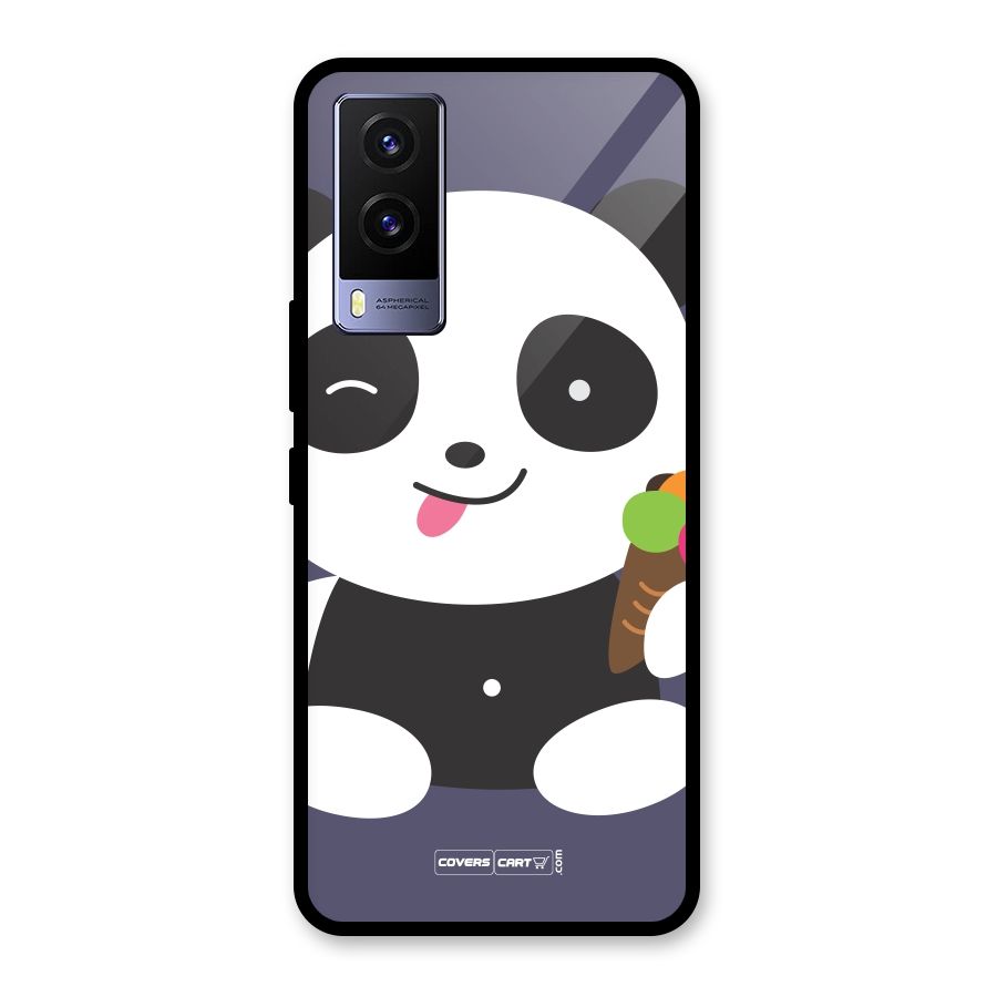 Cute Panda Blue Glass Back Case for Vivo V21e 5G