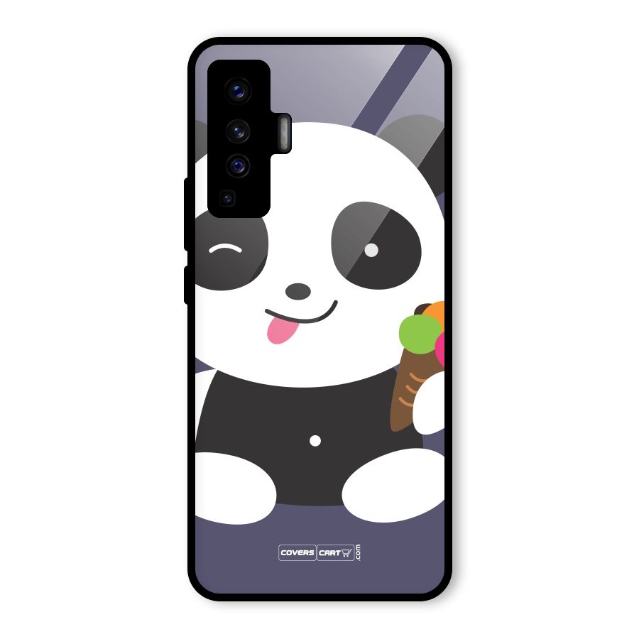 Cute Panda Blue Glass Back Case for Vivo X50