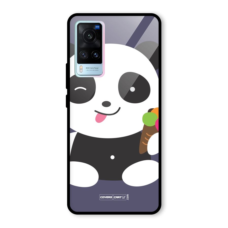 Cute Panda Blue Glass Back Case for Vivo X60