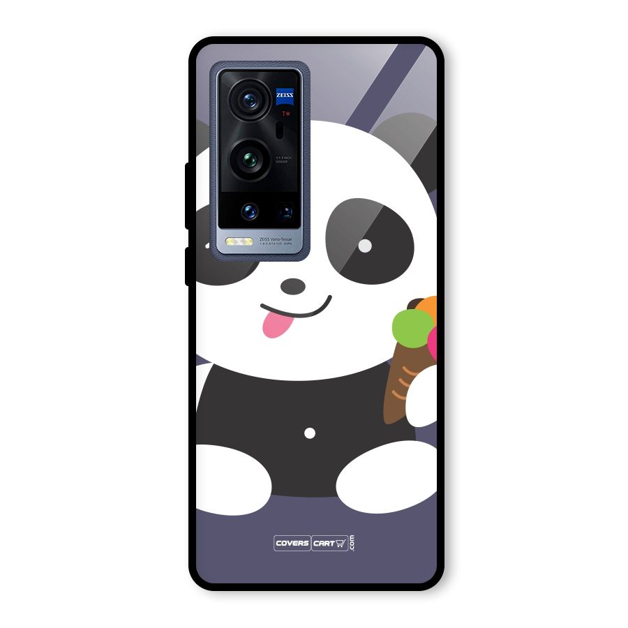 Cute Panda Blue Glass Back Case for Vivo X60 Pro Plus