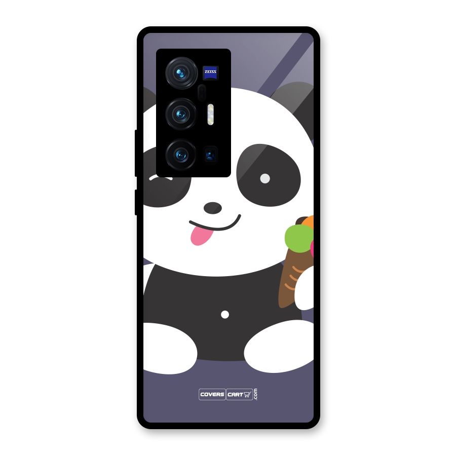 Cute Panda Blue Glass Back Case for Vivo X70 Pro Plus