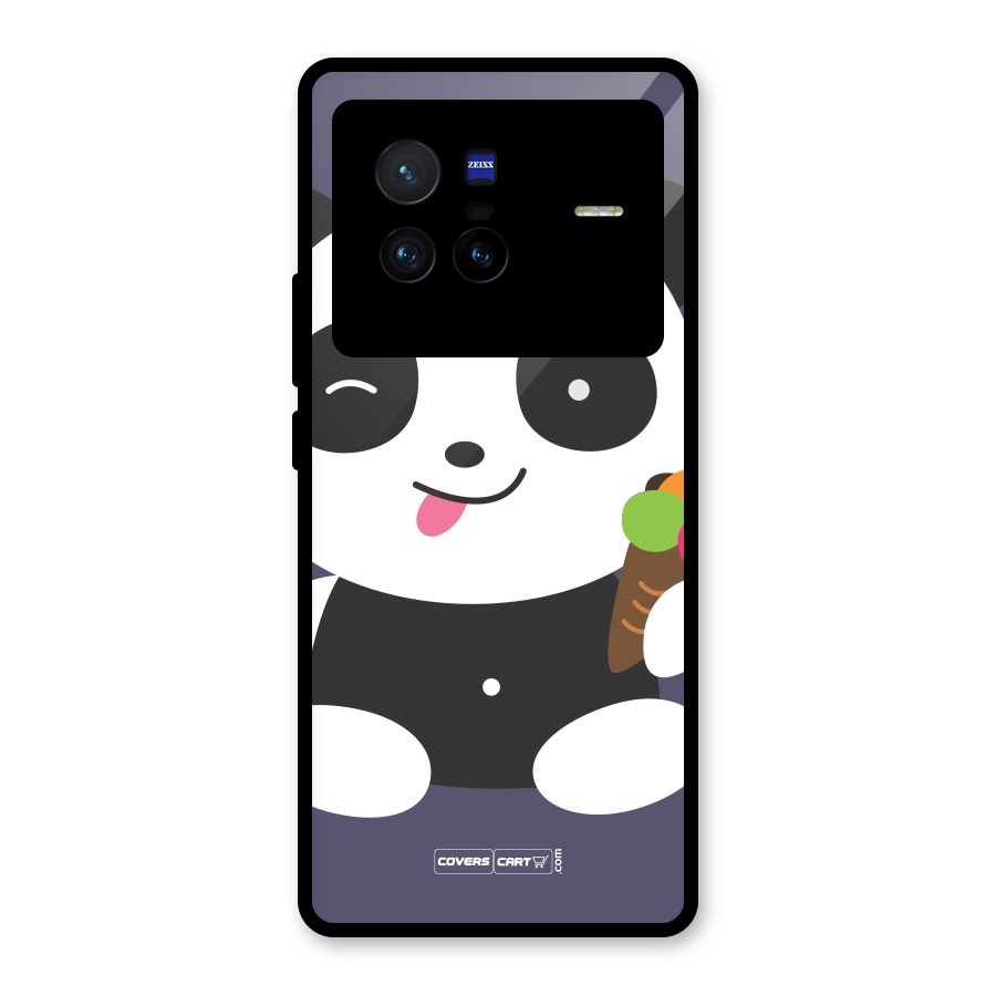 Cute Panda Blue Glass Back Case for Vivo X80