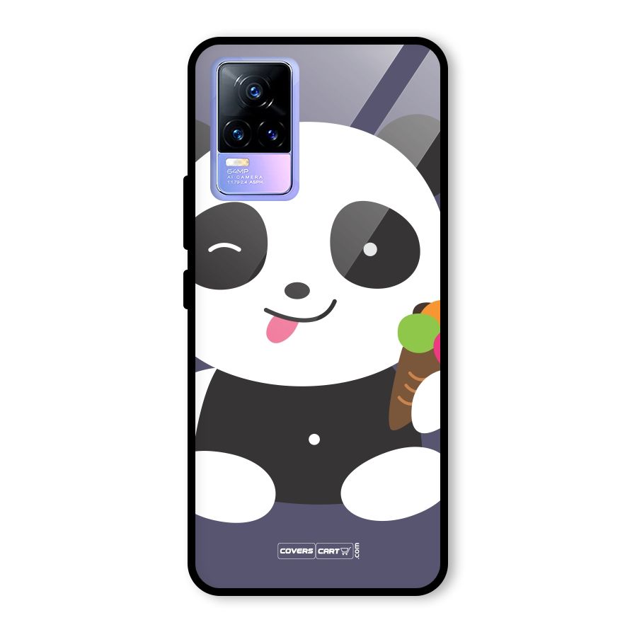 Cute Panda Blue Glass Back Case for Vivo Y73
