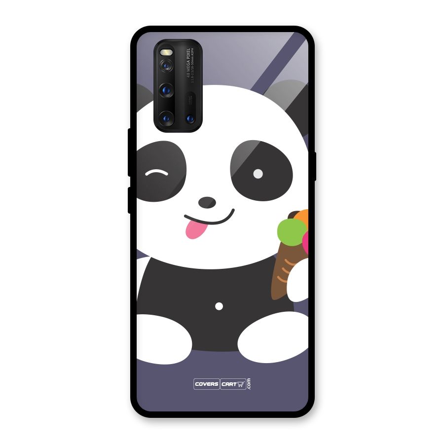 Cute Panda Blue Glass Back Case for Vivo iQOO 3